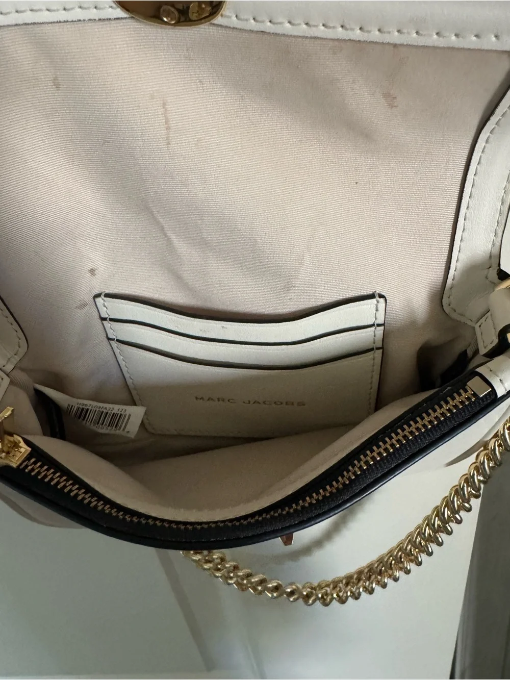 Marc Jacobs The J Cream Leather Crossbody with Gold Chain Accent